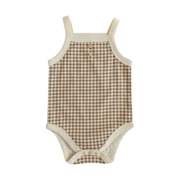Eygvbb Baby Bodysuit Infant Romper Triangle Coverall Girls Romper Sleeveless Crew Neck Gingham Print Knit Outfit for 0-12 Months Newborn Boys Girls Daily Casual Wear
