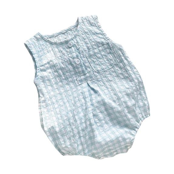 Eygvbb Baby Bodysuit Infant Romper Triangle Coverall Girls Romper Sleeveless Crew Neck Gingham Print Outfit for 0-12 Months Newborn Boys Girls Daily Casual Wear