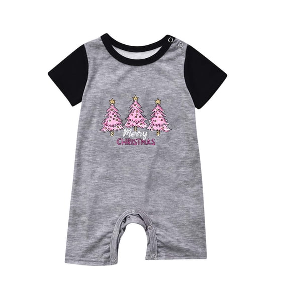 Eygvbb Christmas Pajamas Baby Romper Raglan Short Sleeve Onesie Three Christmas Tree Print Snap Closure Jumpsuit Gentle Loungewear