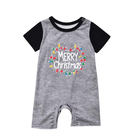 Eygvbb Christmas Pajamas Matching Family Baby Romper Raglan Short Sleeve Onesie Light Wreath Print Snap Closure Jumpsuit Soft Loungewear