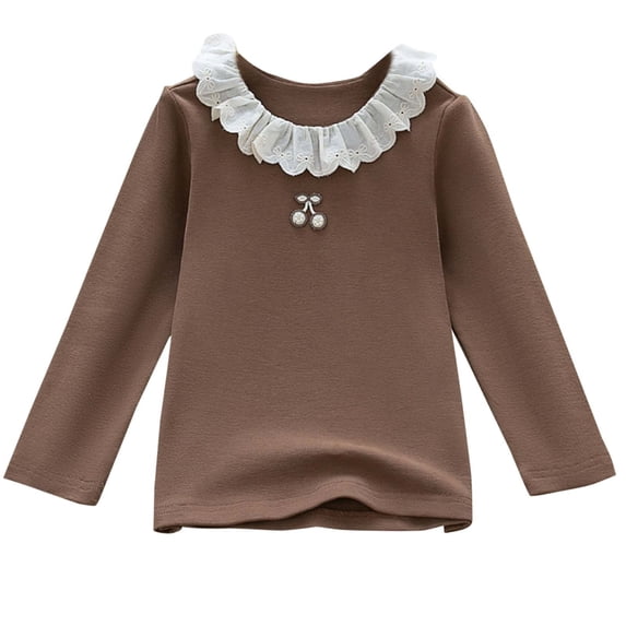 Eygvbb Girls Tops Lace Ruffle Collar Long Sleeve T Shirt Warm Basic Layering Top Pullover Blouse Soft Stretch Casual Versatile Daily Outfit Suitable for Ages 3-10