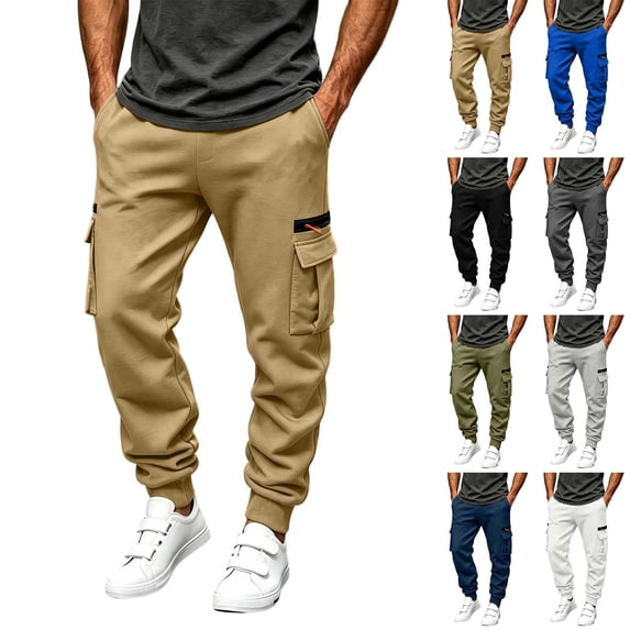 Eygvbb Men's Cargo Jogger Pants with Pockets Elastic Drawstring Waist Tapered Cuffed Sweatpants for Sports Outdoor Daily Wear