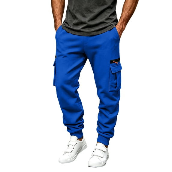 Eygvbb Men's Cargo Jogger Pants with Pockets Elastic Drawstring Waist Tapered Cuffed Sweatpants for Sports Outdoor Daily Wear