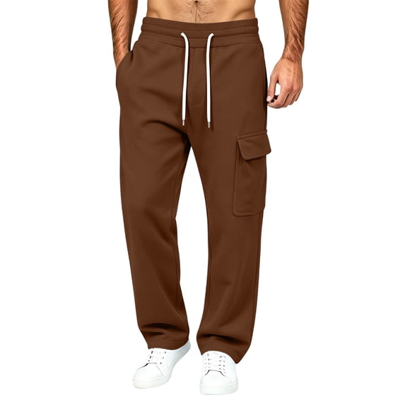 Eygvbb Men's Cargo Sweatpants Elastic High Waist Drawstring Loose Fit Winter Warm Pants With Pockets Casual Outdoor Daily Wear Bottoms