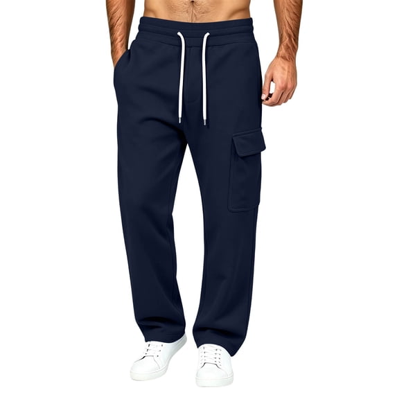 Eygvbb Men's Cargo Sweatpants Elastic High Waist Drawstring Loose Fit Winter Warm Pants With Pockets Casual Outdoor Daily Wear Bottoms