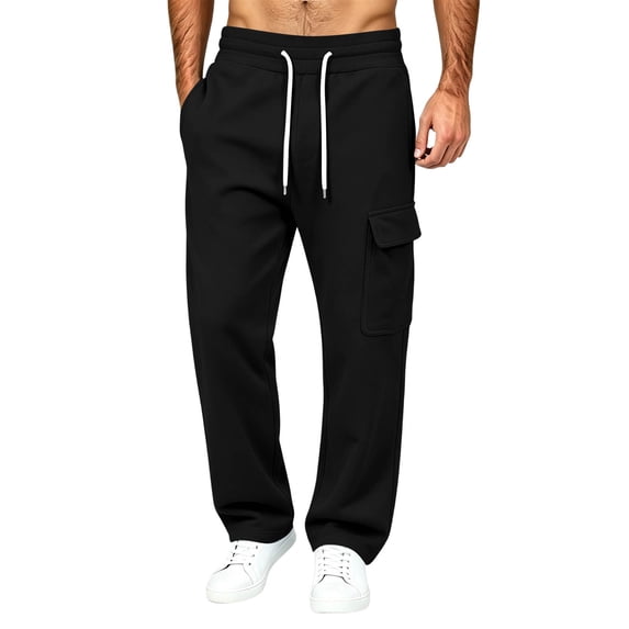 Eygvbb Men's Cargo Sweatpants Elastic High Waist Drawstring Loose Fit Winter Warm Pants With Pockets Casual Outdoor Daily Wear Bottoms
