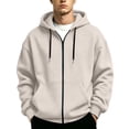 thumbnail image 1 of Eygvbb Men's Full Zip Hoodie Solid Long Sleeve Sweatshirt Jacket Drawstring Hood Front Pocket Loose Fit Fashion Casual Outerwear, 1 of 8