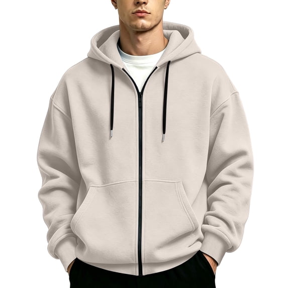 Eygvbb Men's Full Zip Hoodie Solid Long Sleeve Sweatshirt Jacket Drawstring Hood Front Pocket Loose Fit Fashion Casual Outerwear