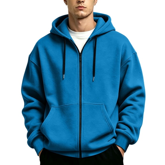 Eygvbb Men's Full Zip Hoodie Solid Long Sleeve Sweatshirt Jacket Drawstring Hood Front Pocket Loose Fit Fashion Casual Outerwear