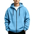 thumbnail image 1 of Eygvbb Men's Full Zip Hoodie Solid Long Sleeve Sweatshirt Jacket Drawstring Hood Front Pocket Loose Fit Fashion Casual Outerwear, 1 of 8