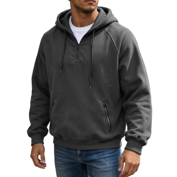 Eygvbb Men's Quarter Zip Hoodie Long Sleeve Pullover Sweatshirt With Zipper Pockets Drawstring Hood Loose Fit Versatile Trendy Casual Top