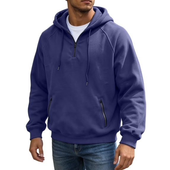 Eygvbb Men's Quarter Zip Hoodie Long Sleeve Pullover Sweatshirt With Zipper Pockets Drawstring Hood Loose Fit Versatile Trendy Casual Top