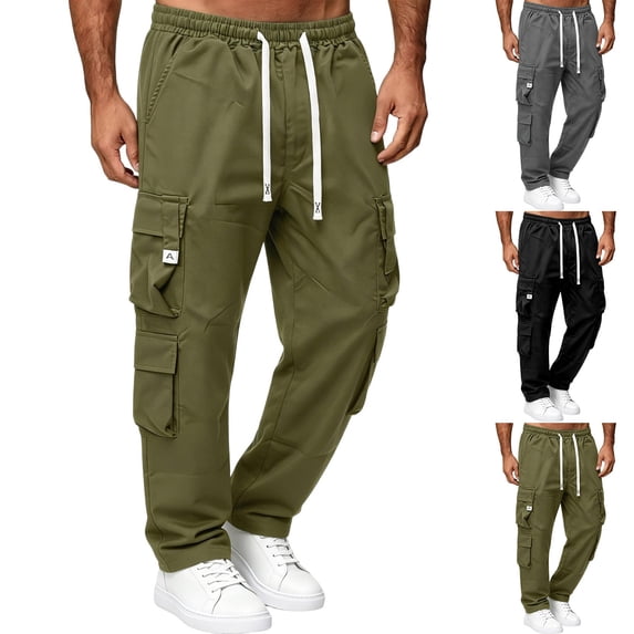 Eygvbb Men's Straight Leg Cargo Pants with Multiple Pockets Drawstring Elastic Waist for Daily Work Commuting Outdoor Activities Casual Wear