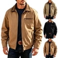 thumbnail image 1 of Eygvbb Men's Vintage Zip Up Jacket with Contrast Collar Chest Pocket Side Pockets Casual Coat for Fall Winter Business Daily Wear, 1 of 5