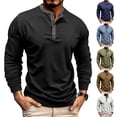 thumbnail image 1 of Eygvbb Mens T-Shirts Men's Casual Round Neck Solid Color Button Long Sleeved T-Shirt Soft and Comfortable Long Sleeve Tops, 1 of 8