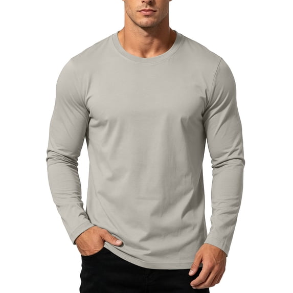 Eygvbb Mens T-Shirts Men's Crew Neck Long Sleeve T-Shirt Soft Cotton Basic Tee Solid Color Casual Top All Season Layering Underwear Or Outerwear Daily Staple