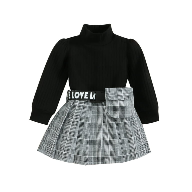 Eyicmarn Girls Fall Outfits Solid Color Ribbed Long Sleeve T