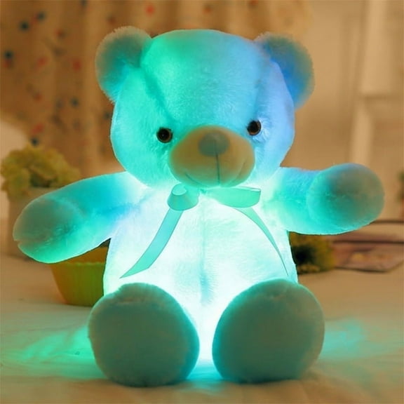Wanfds LED Cartoon Teddy Bear Plush Doll Night Light Up Stuffed Animal Sleep Toy Gifts for Toddlers, Baby, Kids, Boys, Girls, Birthday, Valentines, Easter