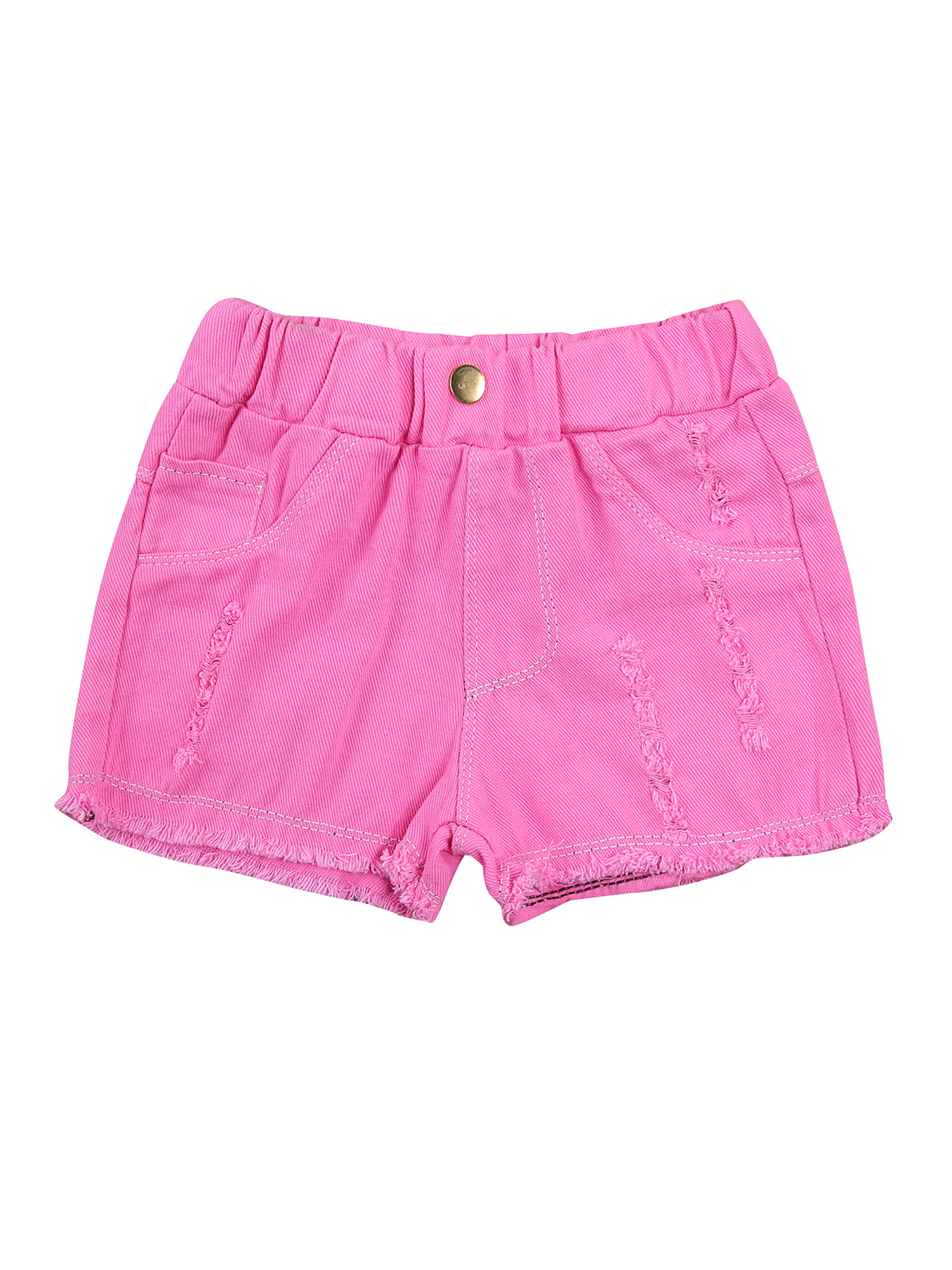 Eyicmarn Little Girls Ripped Denim Shorts, Solid Color High Elastic Waist Jeans Short Pants - image 1 of 6