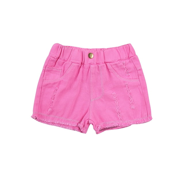 Eyicmarn Little Girls Ripped Denim Shorts, Solid Color High Elastic Waist Jeans Short Pants