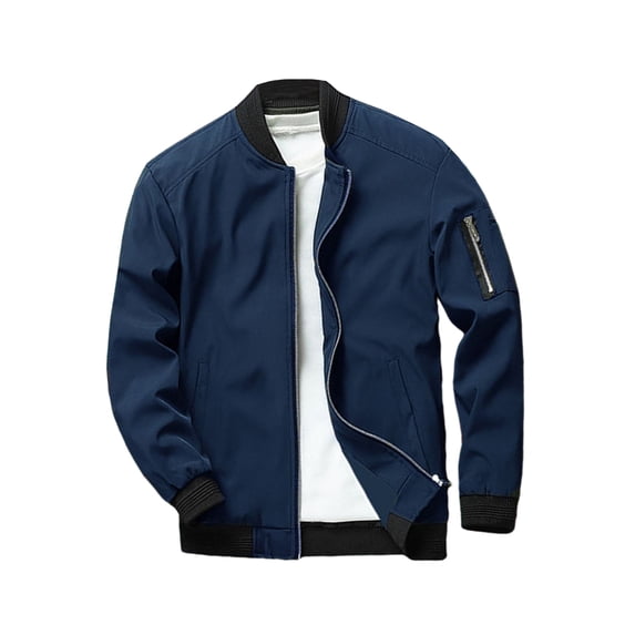 Eyicmarn Men's Bomber Jackets Solid/Contrast Color Stand Collar Long Sleeve Zip Front Coat with Zipper Pocket