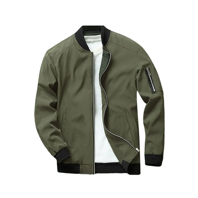 Eyicmarn Men s Bomber Jackets Solid Contrast Color Stand Collar Long Sleeve Zip Front Coat with Zipper Pocket