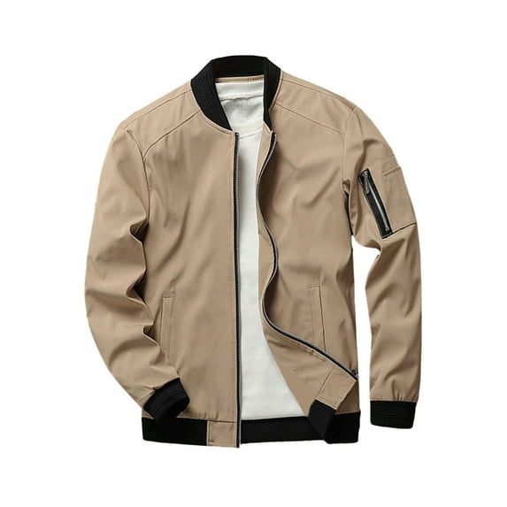 Eyicmarn Men's Bomber Jackets Solid/Contrast Color Stand Collar Long Sleeve Zip Front Coat with Zipper Pocket