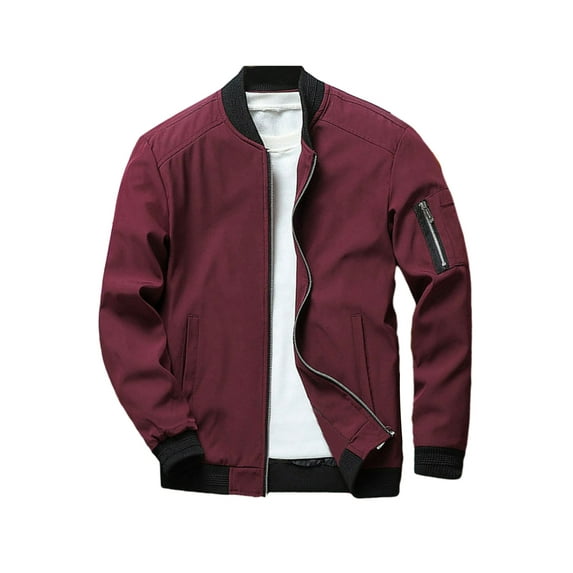 Eyicmarn Men's Bomber Jackets Solid/Contrast Color Stand Collar Long Sleeve Zip Front Coat with Zipper Pocket