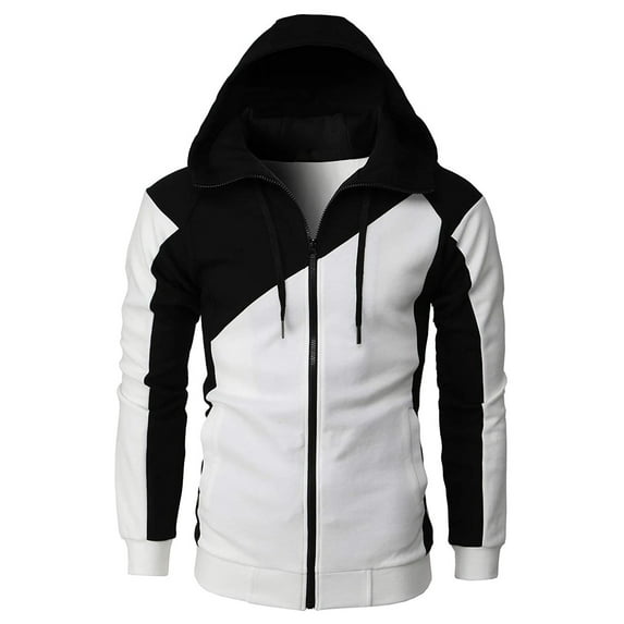 Eyicmarn Men's Hoodie Pullover Jacket, Contrast Color Long Sleeve Zipper Closure Sweatshirt Loose Drawstring Coat