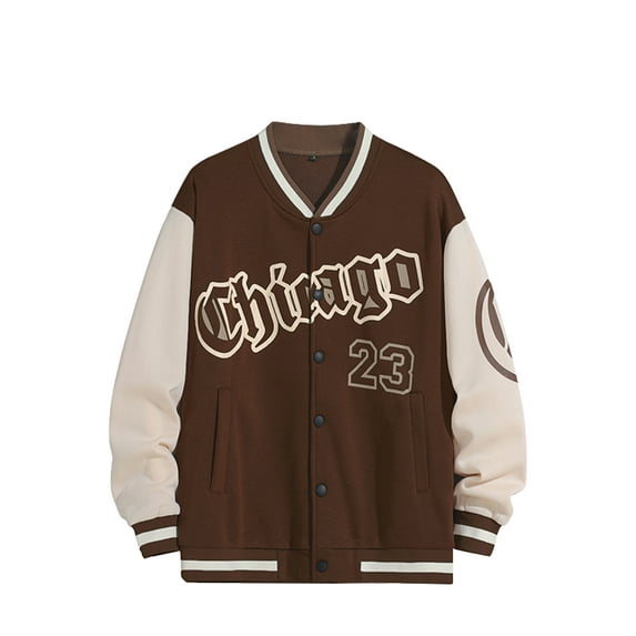 Eyicmarn Men's Spring Autumn Casual Coat Long Sleeve Letter Printed Button Up Contrast Color Baseball Jacket