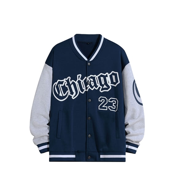 Eyicmarn Men's Spring Autumn Casual Coat Long Sleeve Letter Printed Button Up Contrast Color Baseball Jacket