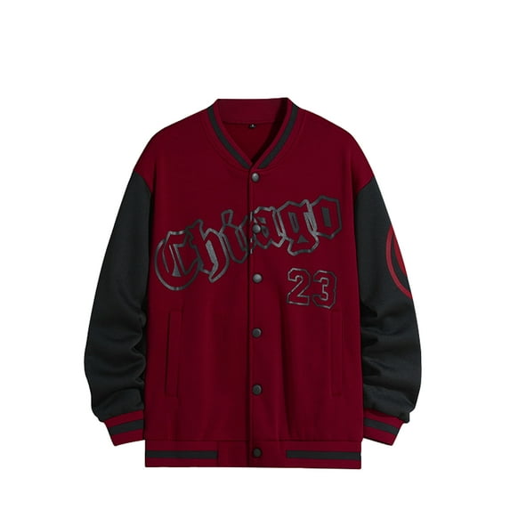 Eyicmarn Men's Spring Autumn Casual Coat Long Sleeve Letter Printed Button Up Contrast Color Baseball Jacket