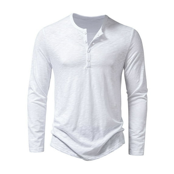 Eyicmarn Men’s T-shirt, Long Sleeve Henley Neck Button Closure Solid Fall Tops Streetwear for Casual Daily