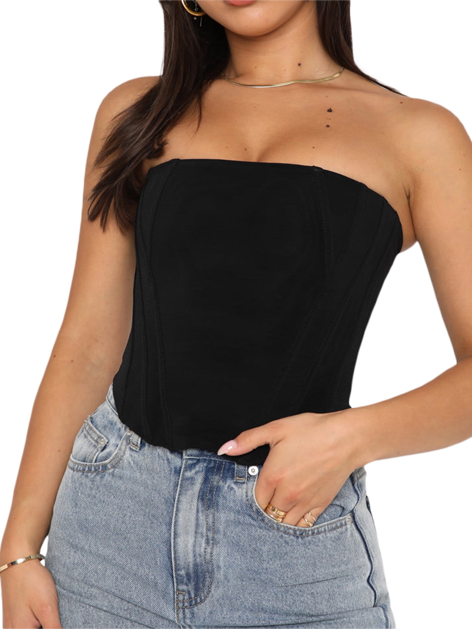 Eyicmarn Women Short Vest Tops, Sleeveless Strapless Off Shoulder