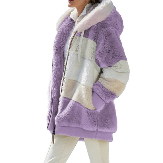 Eyicmarn Women Thermal Coat, Variegated Color Zipper Open Front Oversize Overcoat in 8 Colors