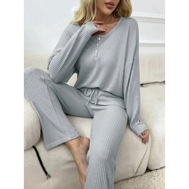 Eyicmarn Women s 2 Piece Lounge Set Pajama Set Long Sleeve Button