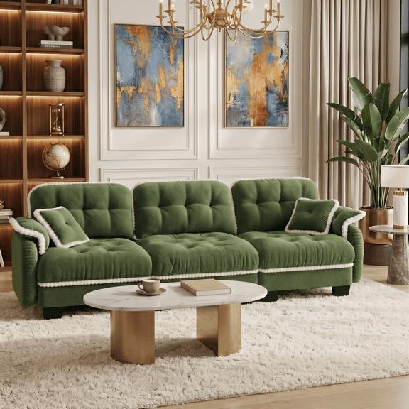 Eyisean 100" Modular Sectional Sofa with 4 Pillows, Pom-Pom Trim Quilted Tufted Cushion Ergonomic Design, 3-Seater Modern Chenille Cloud Couch with Deep Seat for Living Room & Office, Easy Assembly