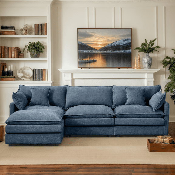 Eyisean 102" Chenille Modular Sectional Sofa with Ottoman, 3-Seater L Shape Cloud Couch with Upholstered & Pillow, Comfy Sleeper Sofa for Living Room, Bedroom, Office, Easy Assembly