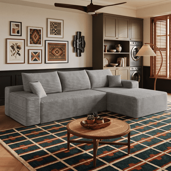 Eyisean 107" Corduroy Modular Sectional Sofa, Comfy L Shaped Boneless Cloud Couch with Chaise & Pillow, Upholstered Deep Seat Sofa with Flexible Configuration, No Assembly Required for Living Room