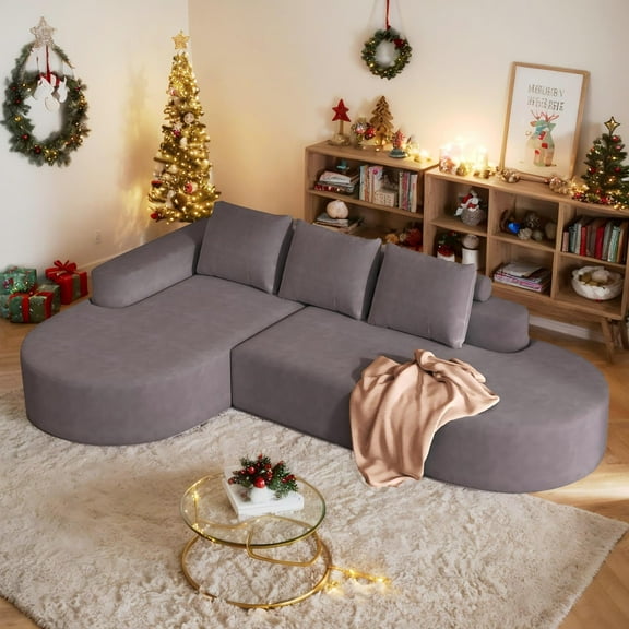 Eyisean 108.5" Chenille Upholstered Corner Sofa with Right Chaise, 3-Seater L Shaped Modular Couch with Pillow, No Assembly Required, Comfy Boneless Sofa for Living Room/Bedroom