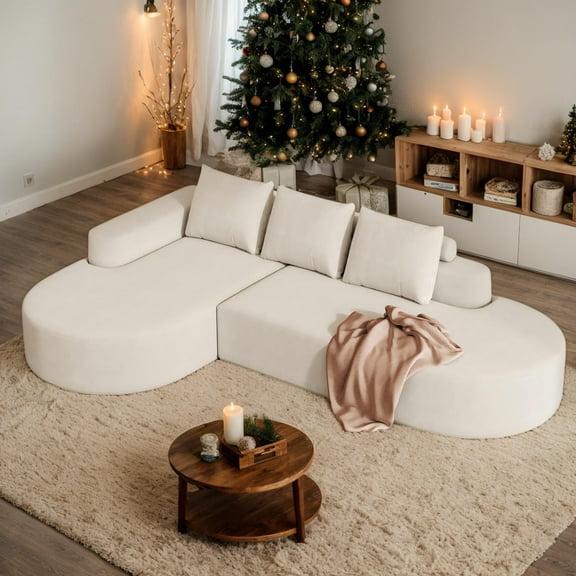 Eyisean 108.5" Chenille Upholstered Corner Sofa with Left Chaise, 3-Seater L Shaped Modular Couch with Pillow, No Assembly Required, Comfy Boneless Sofa for Living Room/Bedroom