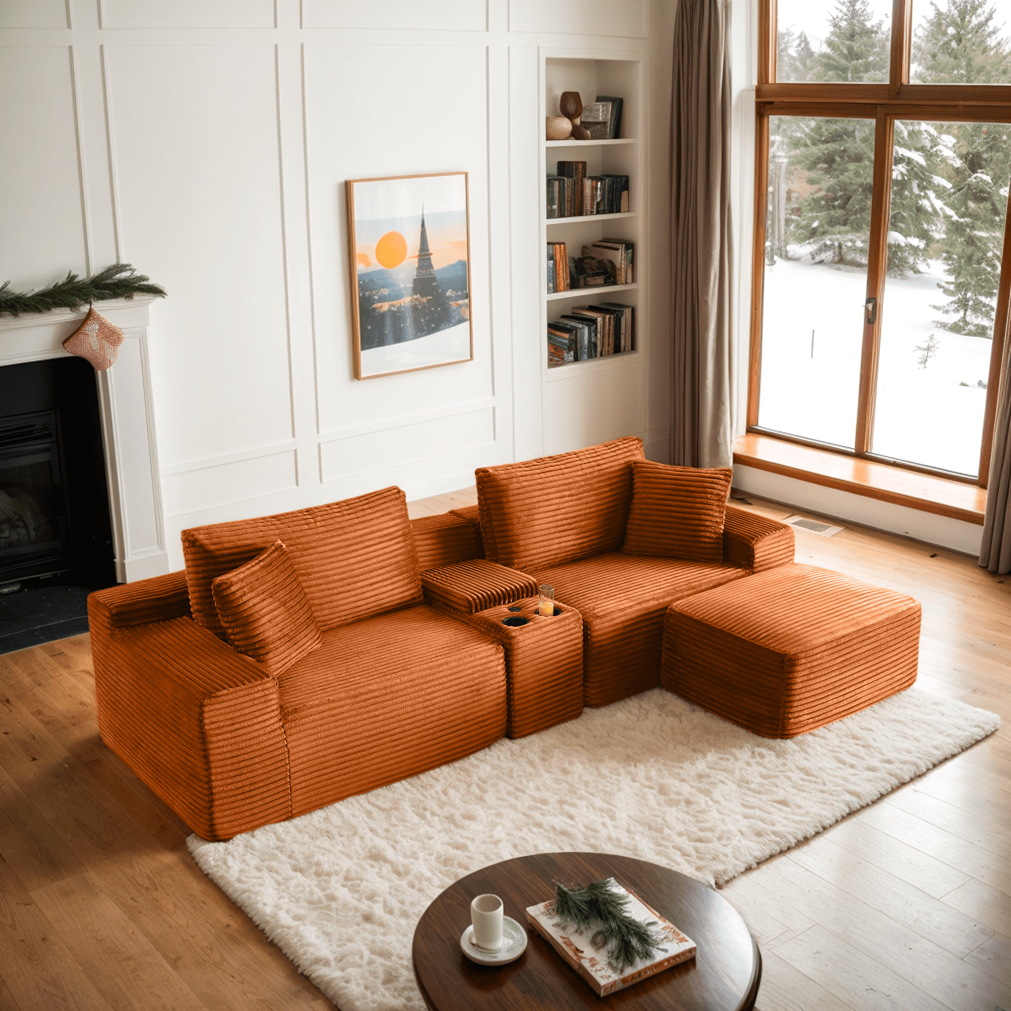 Eyisean 111" Comfy Modular Sectional Sofa Cloud Couch with Cup Holder ...