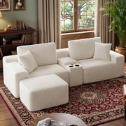 Eyisean 111" Comfy Modular Sectional Sofa Cloud Couch with Cup Holder & Storage, USB Ports, Modern Corduroy L Shaped Fluffy Boneless Couches with Deep Seat & Ottoman, No Assembly, for Living Room