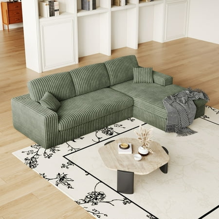 Eyisean 114.5" Oversized Corduroy Modular Sectional Sofa with Chaise, 2-in-1 L Shaped Sofa with 3 Cushion Neck Pillow Combination, Comfy Cloud Couches with 2 Pillows for Living Room
