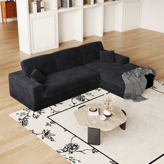 Eyisean 114.5" Oversized Corduroy Modular Sectional Sofa with Chaise, 2-in-1 L Shaped Sofa with 3 Cushion Neck Pillow Combination, Comfy Cloud Couches with 2 Pillows for Living Room