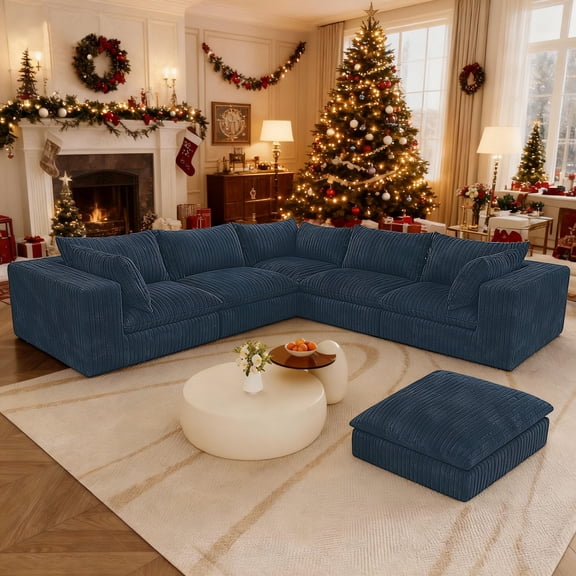 Eyisean 118.2" Modern V Shaped Corner Sofa with Ottoman, Comfy Modular Sectional Cloud Couch with Plush Corduroy Fabric, Deep Seat Upholstered Sofa, Boneless Couches for Living Room, No Assembly