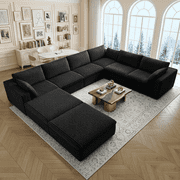 Eyisean 158" Corduroy Modern Modular Sectional Sofa, Oversized Cloud Couch with Deep Seat, 8-Seater U Shaped Boneless Couches with 2 Ottomans, Comfy Upholstered Sofa for Living Room, No Assembly