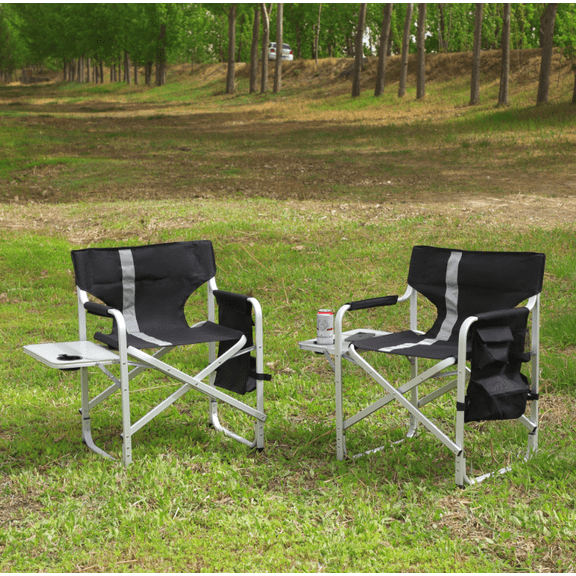 Eyisean 24.2" 2-Piece Padded Folding Outdoor Chair with Side Table & Storage Pocket, Portable Durable Picnic Chair with Aluminum & Oxford, Oversized Foldable Directors Chairs for Camping, Fishing