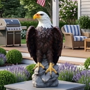 Eyisean 24" Outdoor Bald Eagle Statue, All-Weather Large American Eagle Figurine, Majestic Hand-Painted Resin Animal Sculpture, Bald Hawk Effigy Decoration for Garden, Lawn, Yard & Indoor