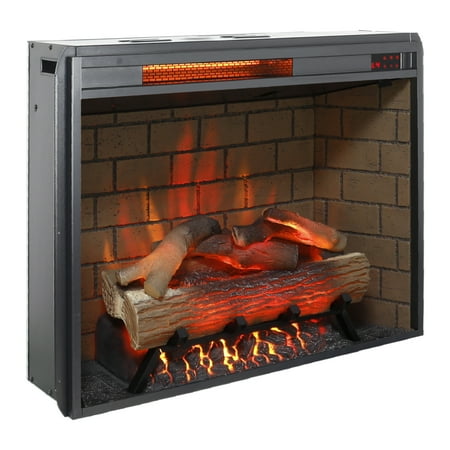Eyisean 28" Electric Fireplace Insert with Real Fire Crackling Sound, Adjustable Flame & Heat, Plug-in/Hardwired, Remote Control & Timer, 1500W Fireplace Heater with Removable Trim Kit